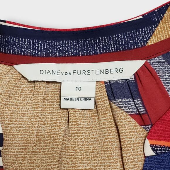 Diane Von Furstenberg Freya Silk Dress Multicolor Geo Colorblock Sz 10 Career - Picture 6 of 16